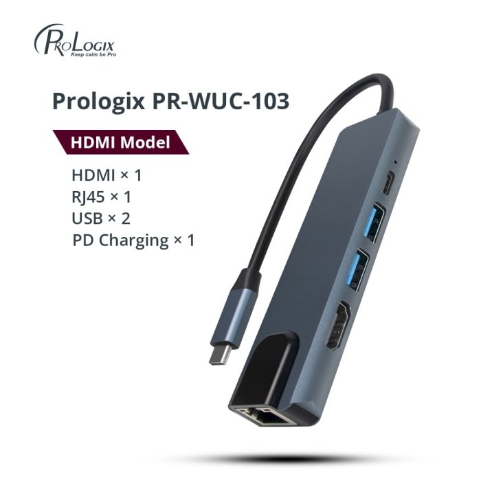 Сетевой адаптер USB-C ProLogix (PR-WUC-103B) 5 in 1 USB3.1 Type C to HDMI+2*USB3.0+USB C PD+Lan
