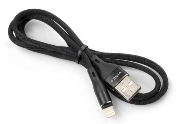 Дата кабель USB 2.0 AM to Lightning 1.0m cylindric nylon back Vinga (VCPDCLCANB1BK)