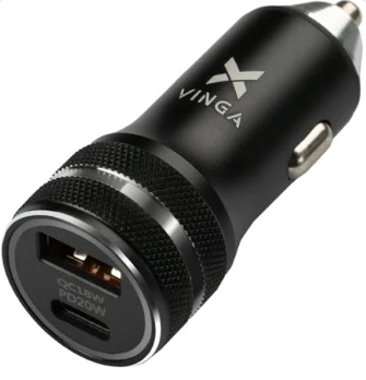 Зарядний пристрій Vinga QC3.0 + PD Quick Car Charger aluminium 36W Max black (VCCQPAC)